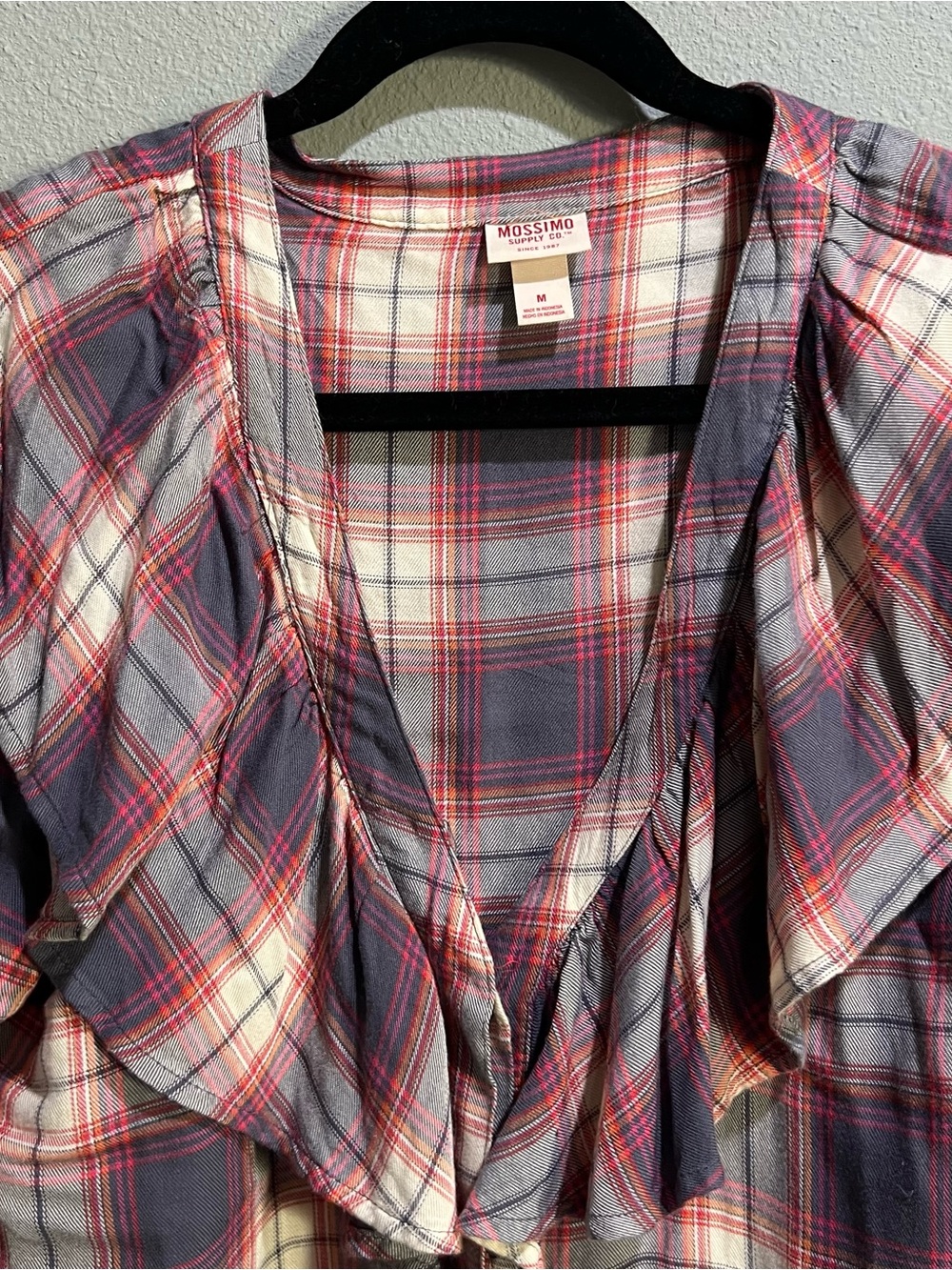Plaid Ruffle-Front Button Shirt - Picture 4 of 6